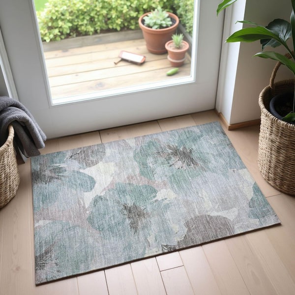 Mayfield Premium Machine Washable Abstract AMF1554 Seafoam 2 ft. x 3 ft. Area Rug
