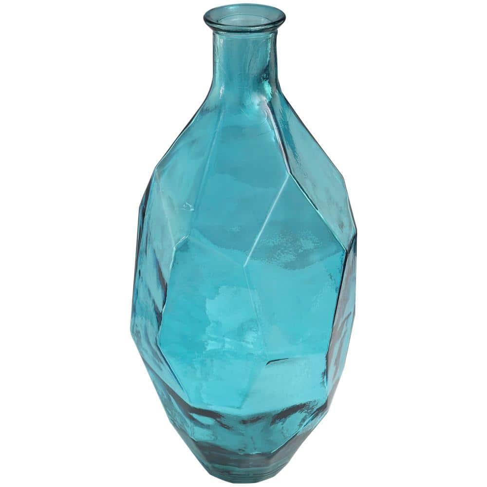 Litton Lane Teal Tall Spanish Bottleneck Recycled Glass Decorative Vase