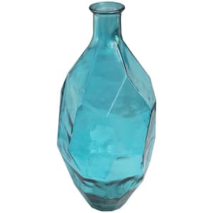 24 in. Teal Handmade Tall Spanish Bottleneck Recycled Glass Decorative Vase