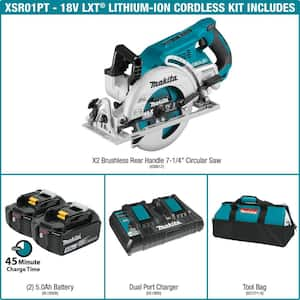 18V X2 LXT 5.0Ah (36V) Brushless Rear Handle 7-1/4 in. Circular Saw Kit with bonus 18V LXT Brushless Hammer Driver-Drill