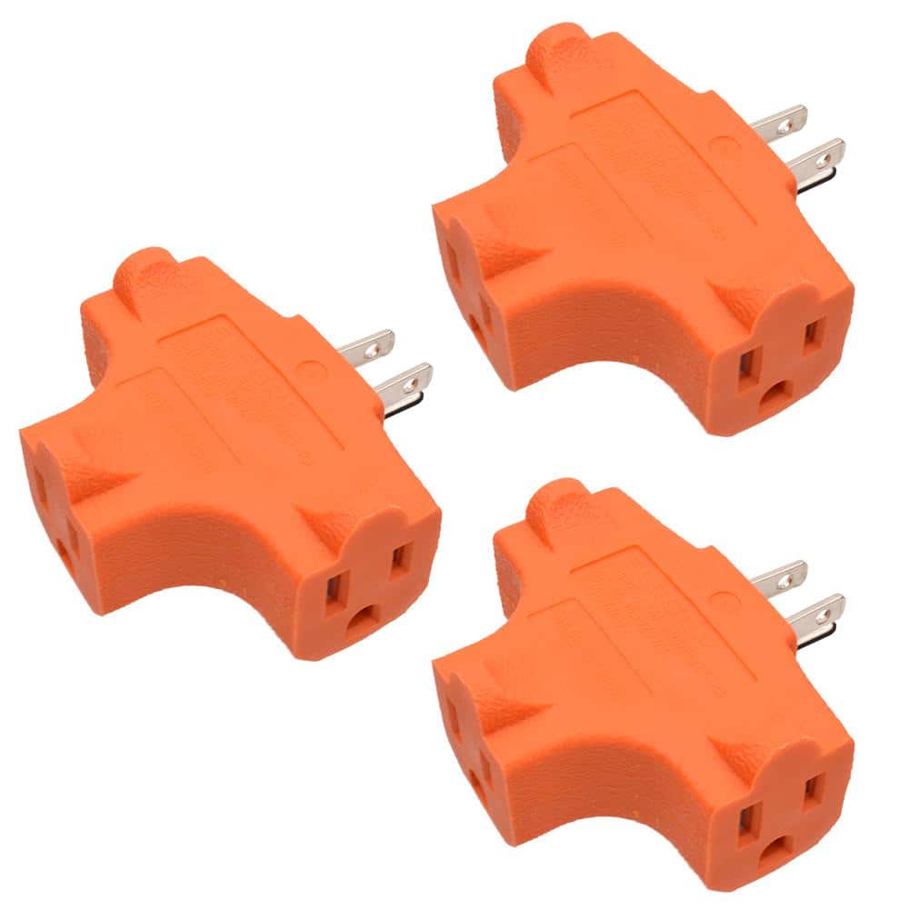 15Amp 125-Volt 3-Prong Heavy-Duty Grounded Triple Tap Adapter Plug in T- Shape, Orange (3-Pack) price history on PriceWatchPro