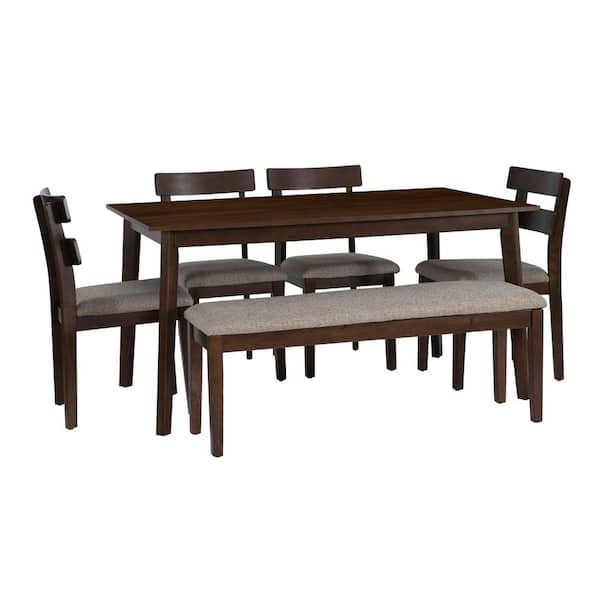 Linon Home Decor Jenny 6-Piece Rectangle Brown Wood Top Dining Set Seats 6