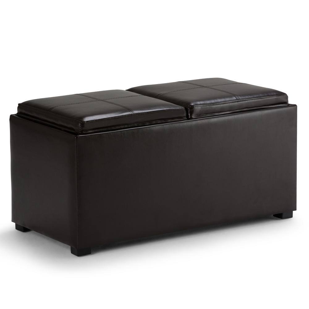 Brown Faux Leather 5-Piece Storage Ottoman Set