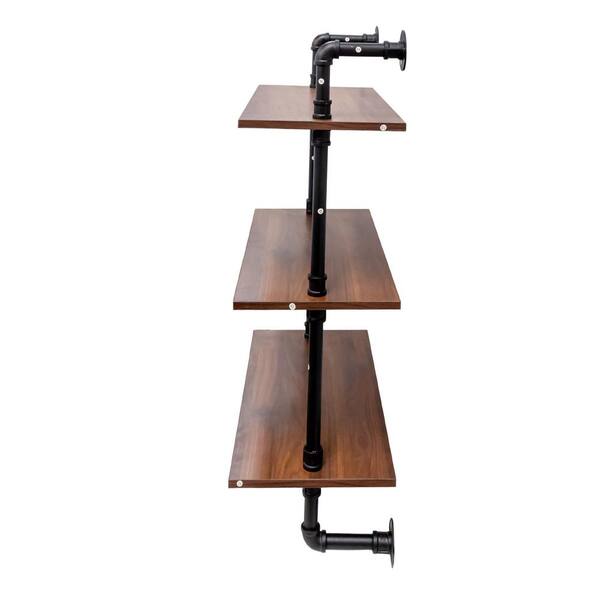 24.02 in. W x 11.73 in. D Walnut MDF Decorative Wall Shelf with 3