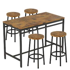 Cassie 5-Piece Rectangle MDF Wood Rustic Brown Bar Height Table Set