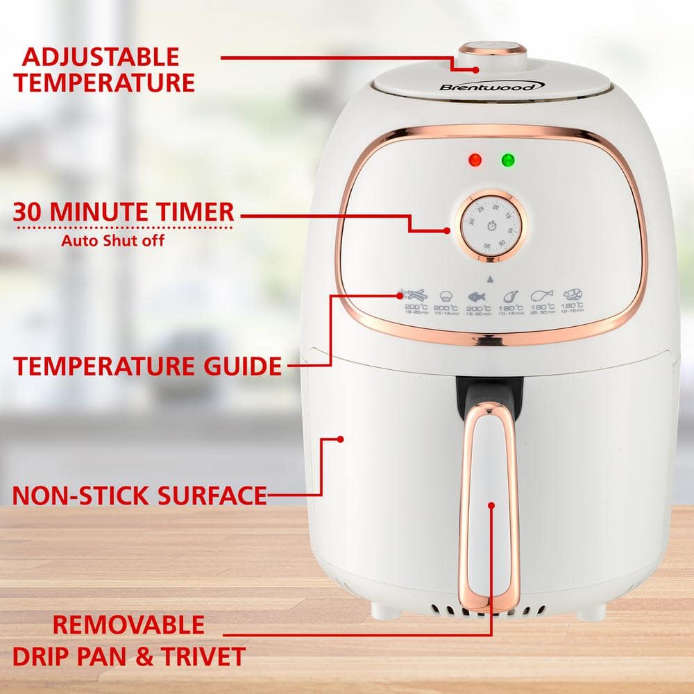 Brentwood White Electric Air Fryer with Rose Gold Accents