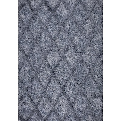 Valencia Blue Shag 8 ft. x 11 ft. Trellis Shag Area Rug