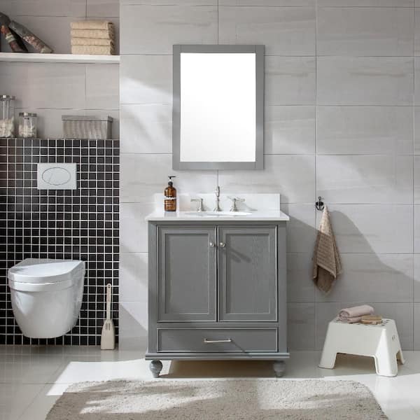 Melissa 30 in. W x 22 in. D Bath Vanity in Grain Gray with Carrara White Engineered Stone Vanity Top with White Sink