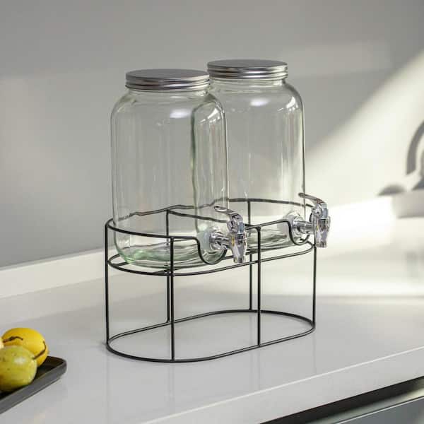 Basicwise 2-Pcs Versatile Glass Drink Dispenser Set with Metal Stand and  Stainless Steel Spigots - Ideal for Serving Beverages. QI004713