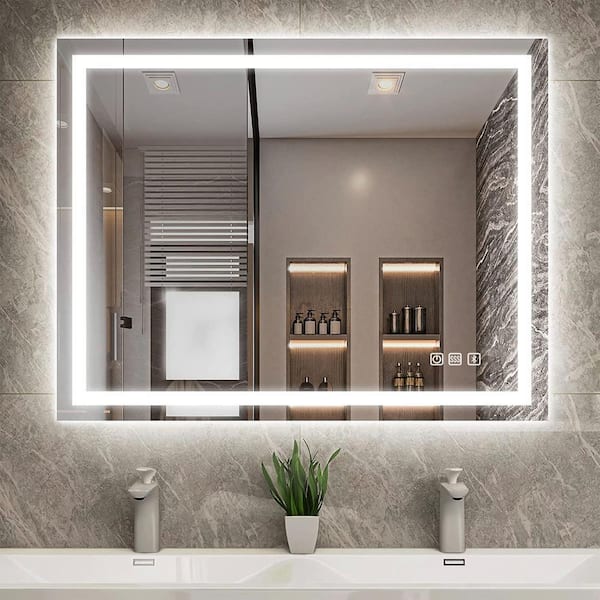 Boosicavelly 28 in. W x 36 in. H Rectangular Frameless Anti-Fog Wall Mounted LED Bathroom Vanity Mirror in Silver