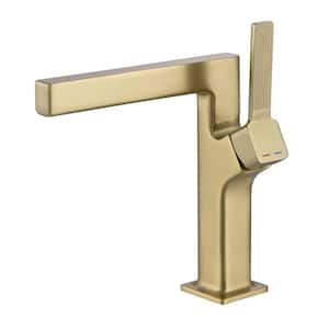 Single Handle Single Hole Bathroom Faucet Modern Waterfall Brass Bathroom Basin Taps in Brushed Gold