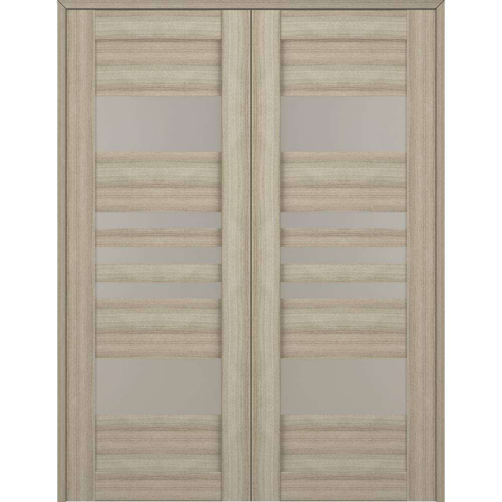Shambor Pine and Frosted Glass Double Prehung French Door