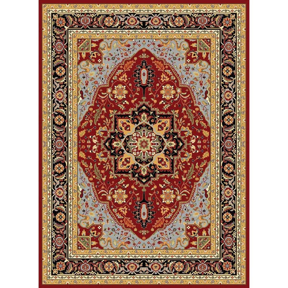 Red and Black Floral 9' x 12' Synthetic Area Rug