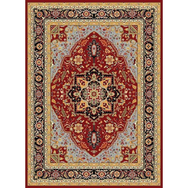 SAFAVIEH Lyndhurst Red/Black 9 ft. x 12 ft. Floral Border Medallion Area Rug