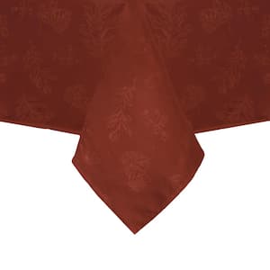 52 in. W x 52 in. L Spice Red Elegant Woven Leaves Jacquard Damask Tablecloth, 100% Polyester