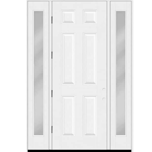 Regency 68 in. x 96 in. 6-Panel RHOS Unfinished White Mahogany Fiberglass Prehung Front Door w/Clear 14 in. SLs 6-9/16