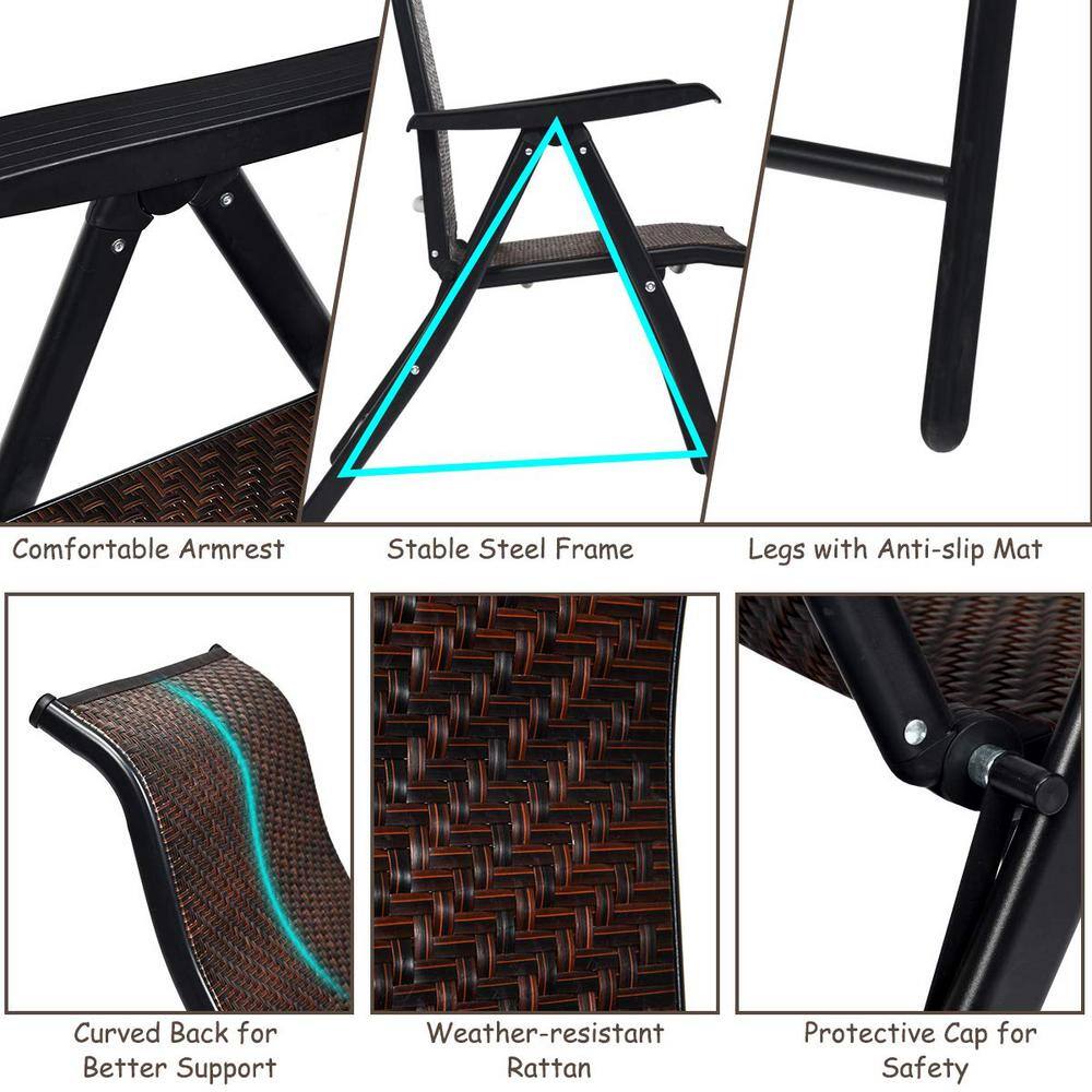 Brown Adjustable Folding Steel and Rattan Armchair
