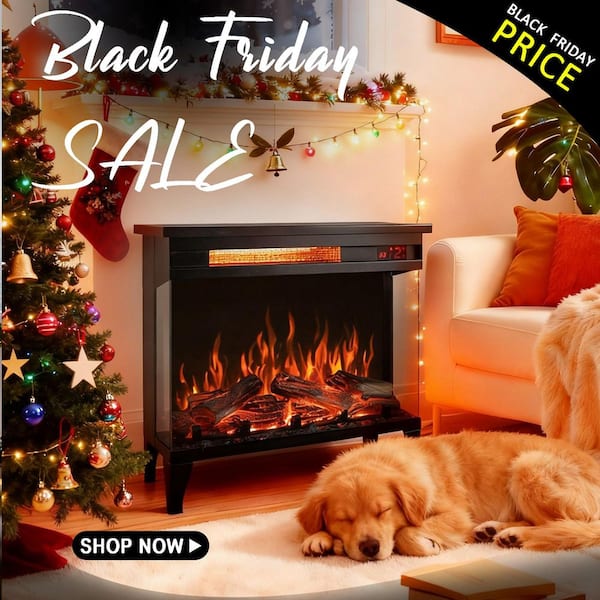 24 in. Freestanding Sheet Metal with 3-Sided Glass and Various Flame Colors Electric Fireplace in Antique Black