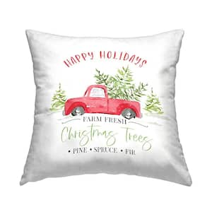 Farm Fresh Christmas Trees Holiday Red Print Polyester 18in. X 18in. Throw Pillow