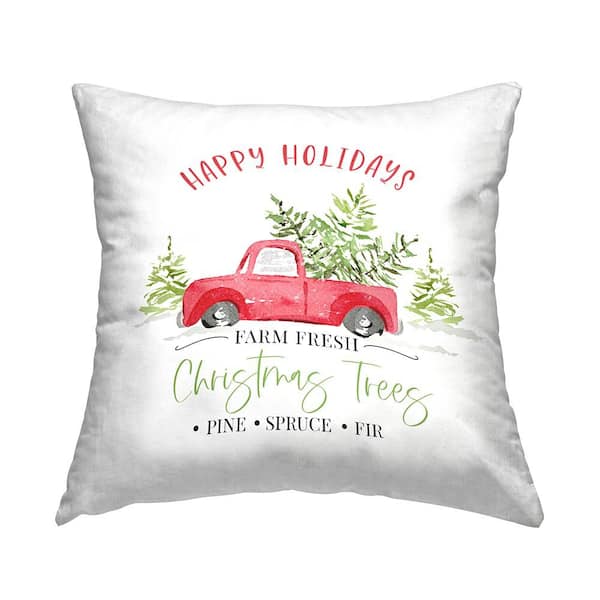 Stupell Industries Farm Fresh Christmas Trees Holiday Red Print Polyester 18in. X 18in. Throw Pillow