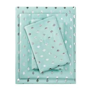 Metallic Dot 3-Piece Aqua/Silver Microfiber Twin Printed Sheet Set