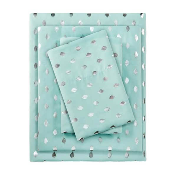 Intelligent Design Metallic Dot 3-Piece Aqua/Silver Microfiber Twin Printed Sheet Set