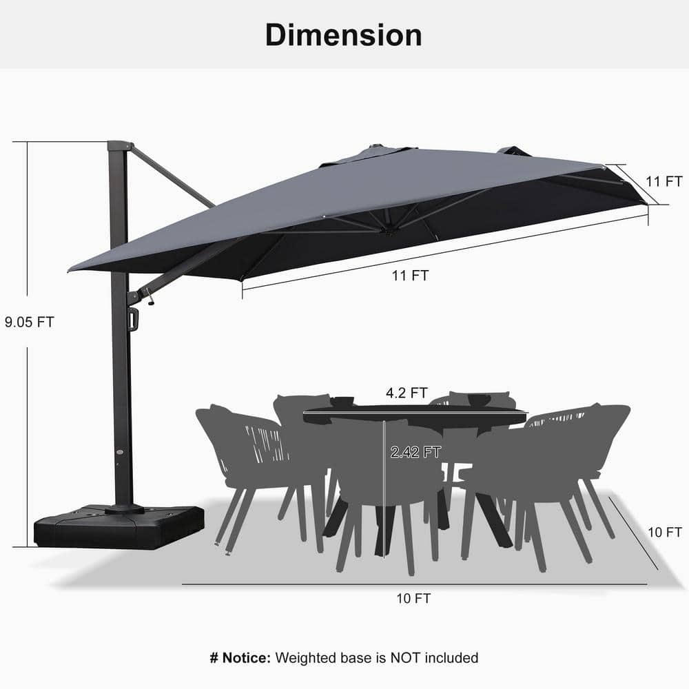 11 ft. Gray Aluminum Cantilever Patio Umbrella with Crank Lift