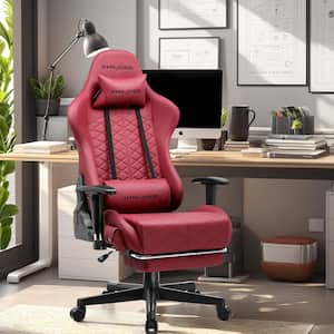 Gaming Chair with Bluetooth Speakers Faux Leather Music Video Game Chair Ergonomic Computer Desk Chair, WineRed