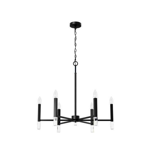 Hunter Sunjai 6-Light Matte Black Candle Chandelier for Dining Rooms with No Bulbs Included
