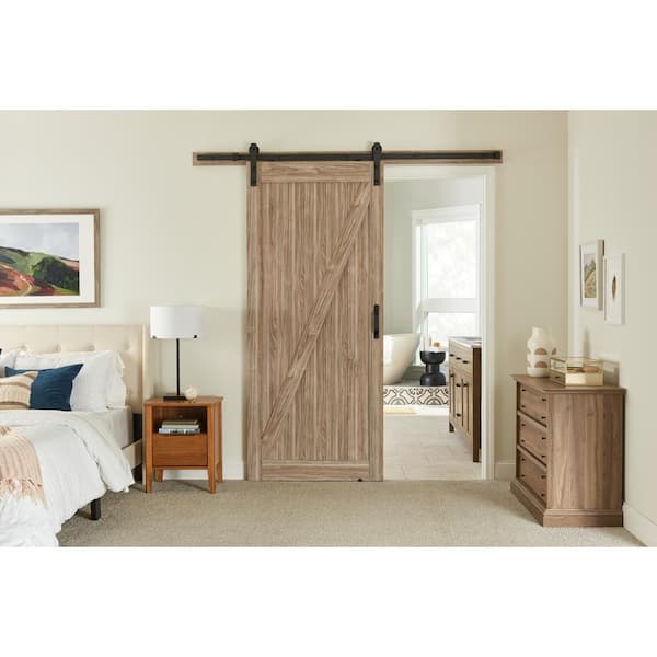 36 in. x 84 in. Z-Bar Ash Gray Finished Composite Interior Sliding Barn Door Slab with Hardware Kit