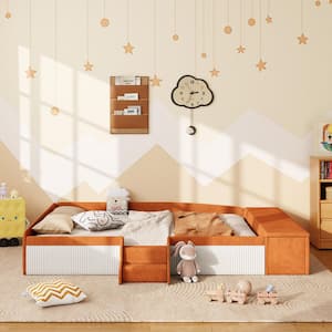 Brown/White Full Size Daybed with Stairs & Gas Lift Storage Ottoman