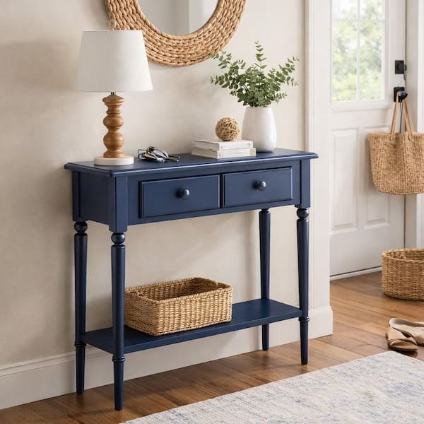 Leick Home Coastal 30 in. Navy Blue Rectangle Solid Wood Hall