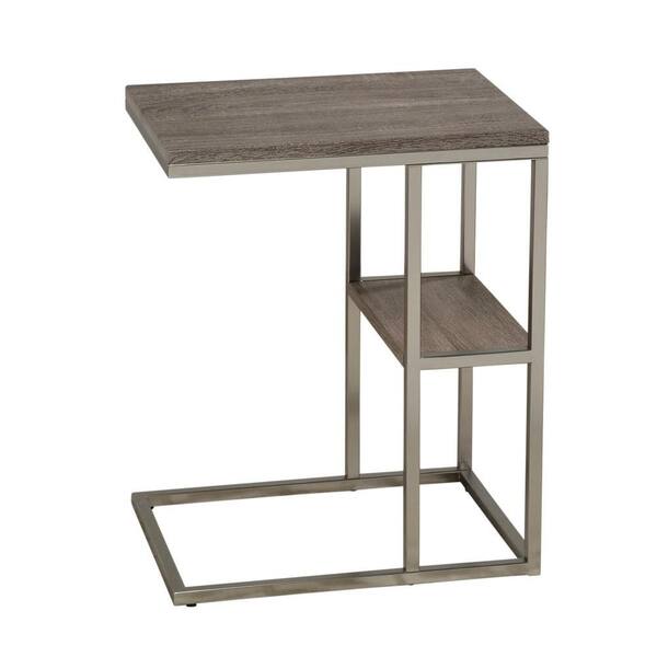 Worldwide Homefurnishings C-Style Accent Table in Chrome with Reclaimed Finish