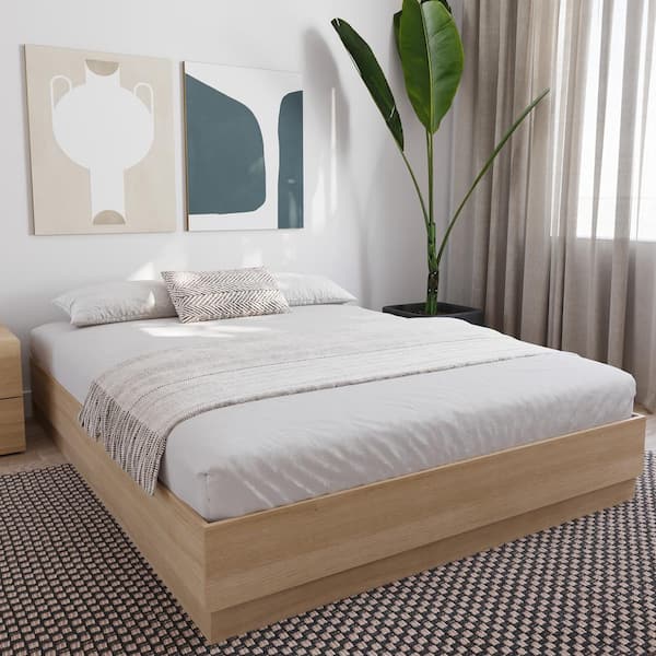 Nexera Milano Beige Oak Frame Queen Size Platform Bed 256083 - The