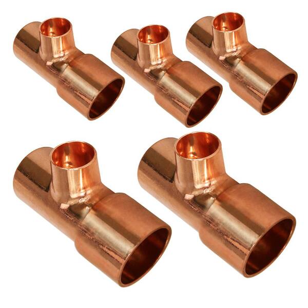 PLUMBFLEX 2 in. x 1-1/4 in. x 1 in. Copper Reducing Tee Fitting with Solder Cups (5-Pack)