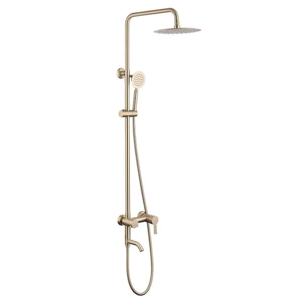 Single Handle 1-Spray Outdoor Tub and Shower Faucet 1.8 GPM 10 Inch Exposed Shower System in Brushed Gold Valve Included