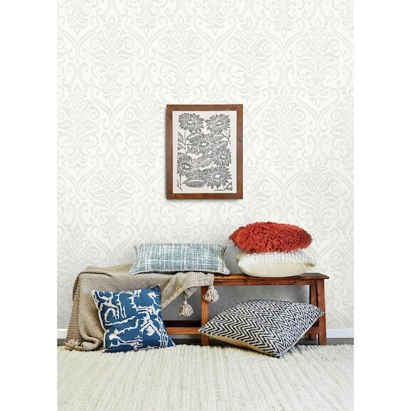 Adavu Dove White Damask Wallpaper Sample