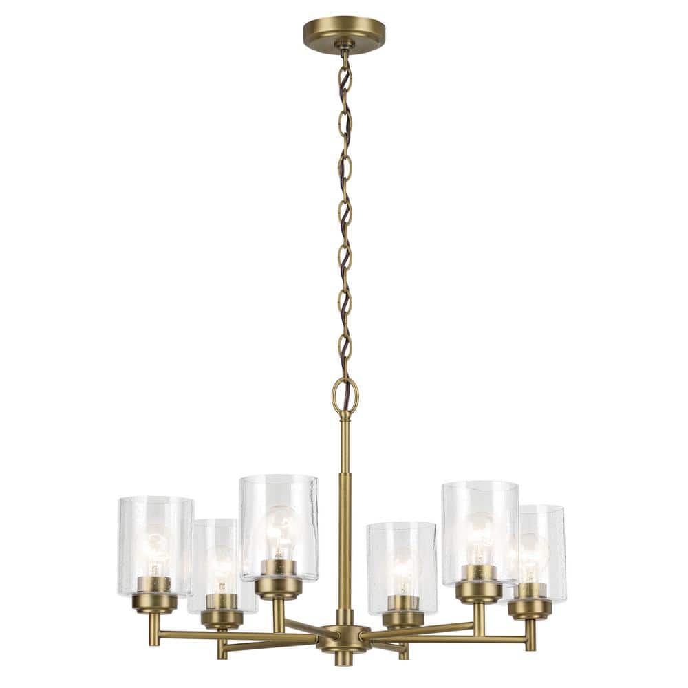 Winslow Natural Brass 6-Light Chandelier with Clear Seeded Glass