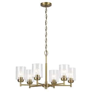Winslow 26 in. 6-Light Natural Brass Contemporary Shaded Circle Chandelier for Dining Room