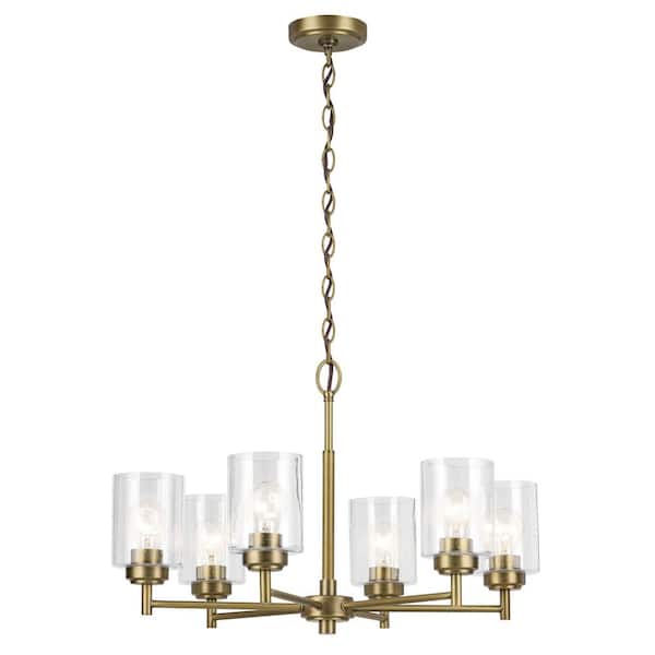 KICHLER Winslow 26 in. 6-Light Natural Brass Contemporary Shaded Circle Chandelier for Dining Room