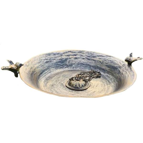 Rain Chain Basin 12.8 in. Metal Outdoor Garden Decor with Cast Iron Birds and Powder Coating Rust Resistance