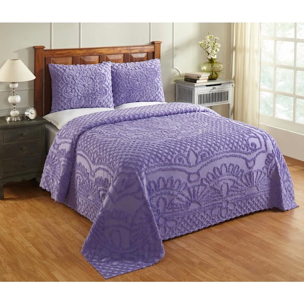 Better Trends Trevor Collection 3-Piece Lavender Full/Double 100% Cotton Tufted Chenille Medallion Design Bedspread Set