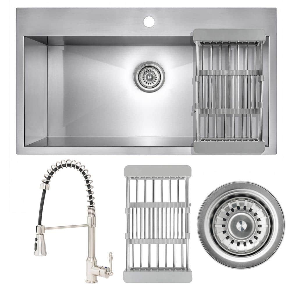 30-Inch Brushed Stainless Steel Single Bowl Kitchen Sink with Faucet