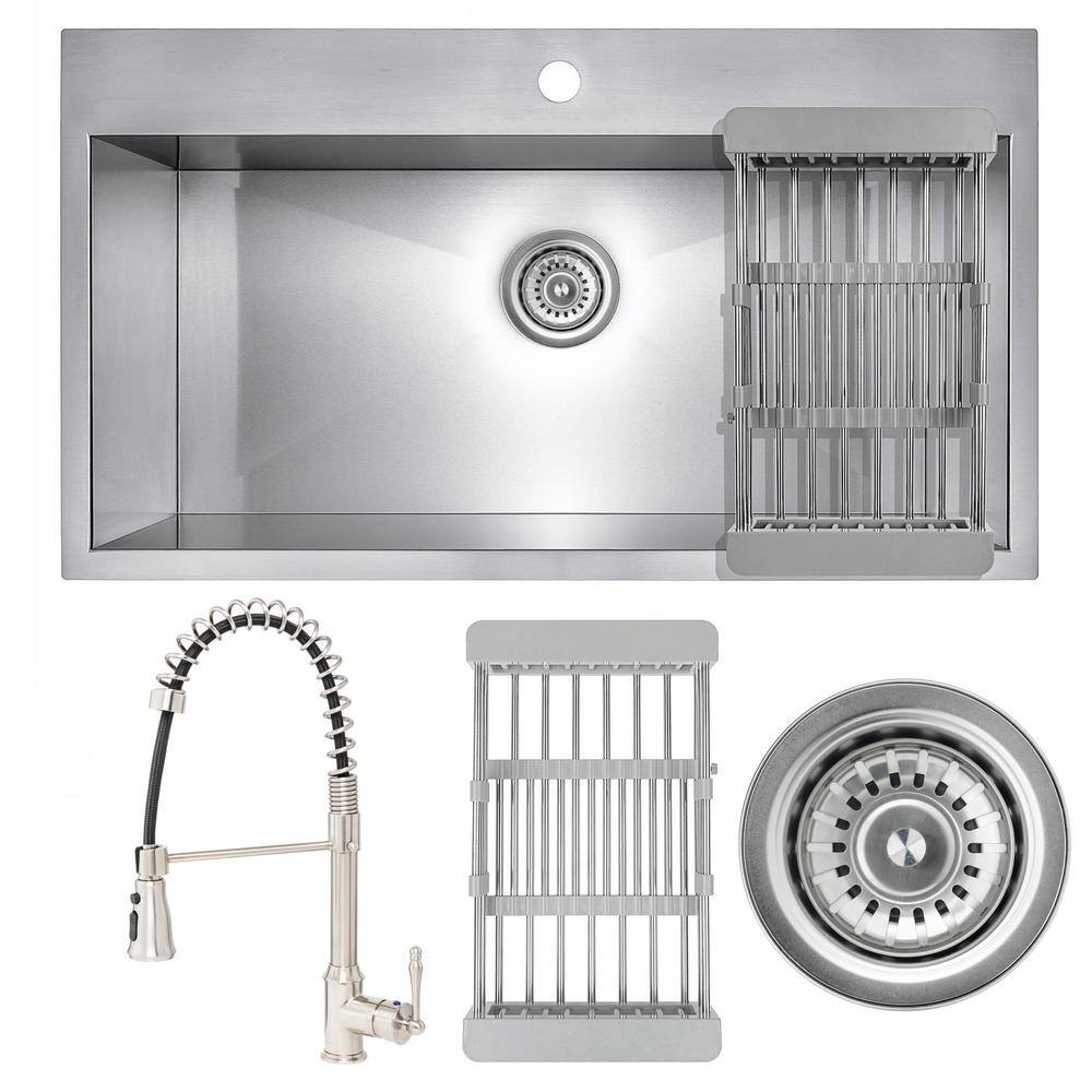 Handmade All-in-One Stainless Steel 33 in. x 22 in. Single Bowl Drop-in Kit