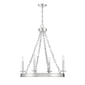 Seville 25 in. W x 27.27 in. H 4-Light Polished Nickel Open Ring Metal Chandelier with Band Detailing