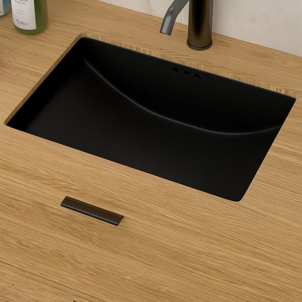21 in. Undermount Rectangular Bathroom Sink with Overflow Drain in Black
