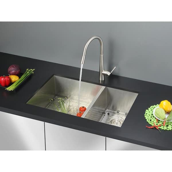 Square Stainless Steel Kitchen Sink for Both Undermount and Flushmount Installation Kitchen Sink Double Bowl Commercial Sink 