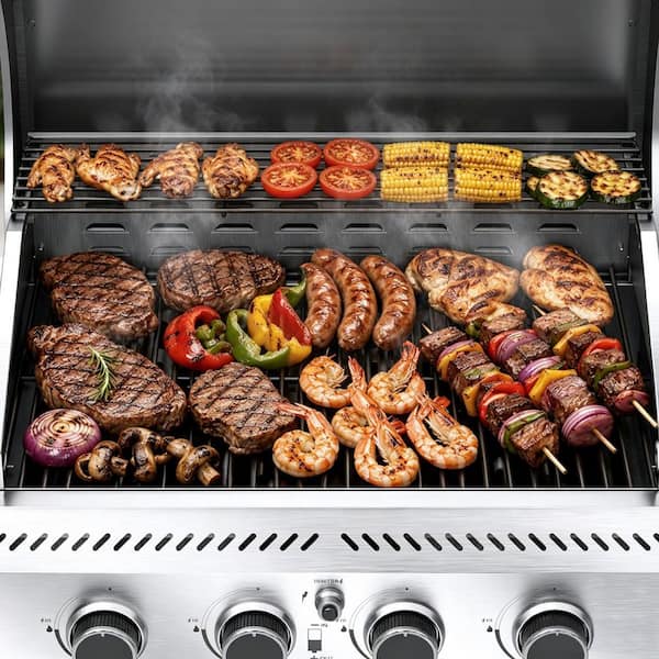4-Burner Propane Gas Grill with Side Burner Portable Stainless Steel BBQ Outdoor Stovetop, 42,000 BTU