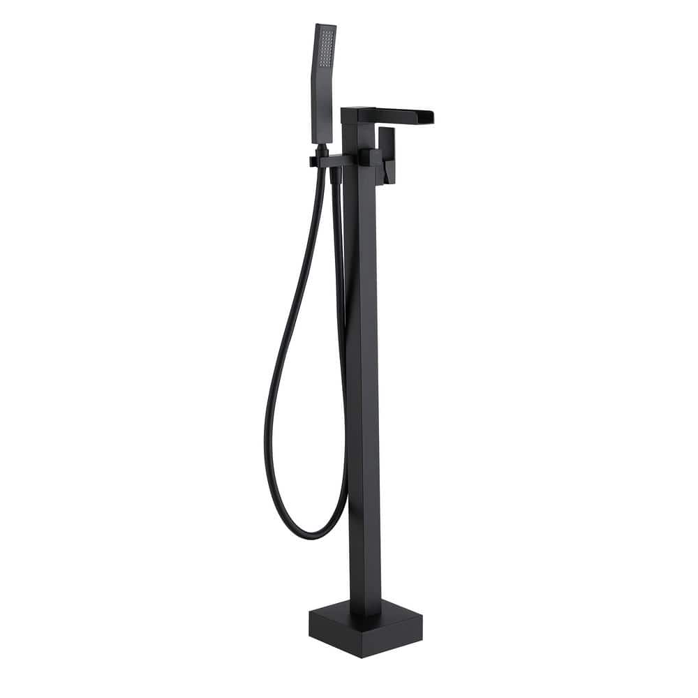 Single Handle Freestanding Bathtub Faucet with Waterfall Outlet Tub Filler and Hand Shower in Matte Black price history on PriceWatchPro
