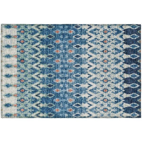 Addison Rugs Bravado Blue 1 ft. 8 in. x 2 ft. 6 in. Geometric Indoor/Outdoor Washable Area Rug